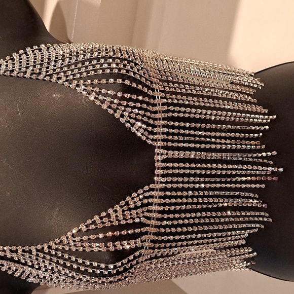 Natasha Silver Rhinestone Chain Bralette - Picture 2 of 7